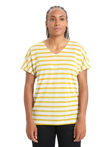 Icebreaker Merino Drayden Reversible Lyhyt Sleeve Top Stripe Naisten T Paidat Kultaiset | FI 1607XYUF